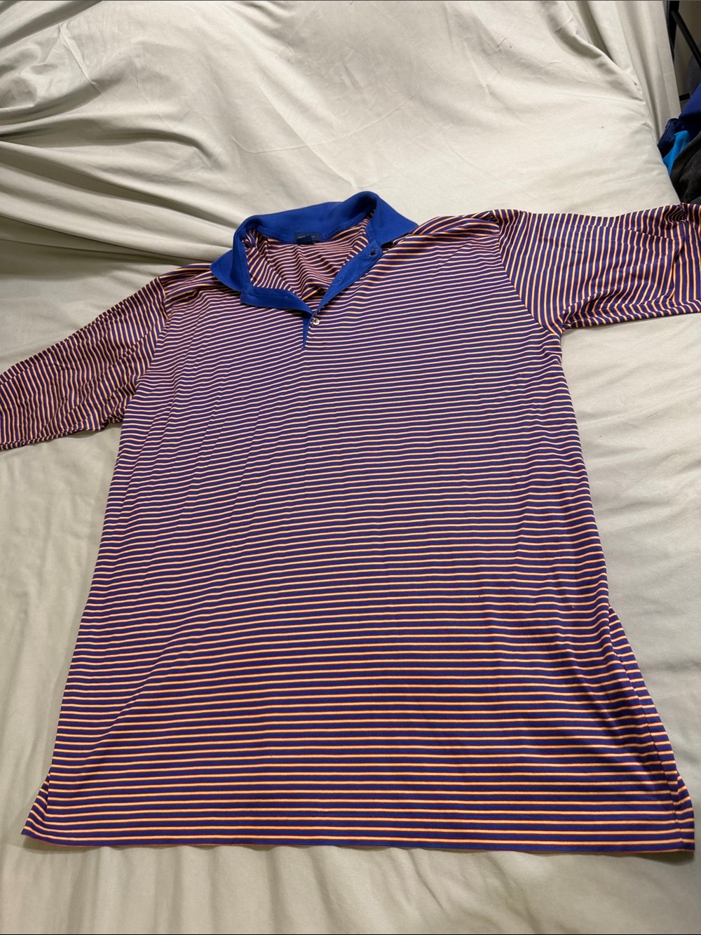 Striped Polo Shirt with Contrast Blue Collar